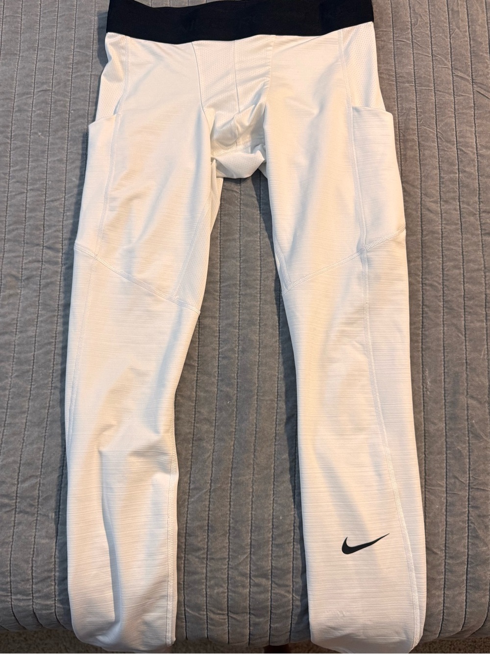 Nike Pro White and Black Athletic Leggings with Mesh Waistband